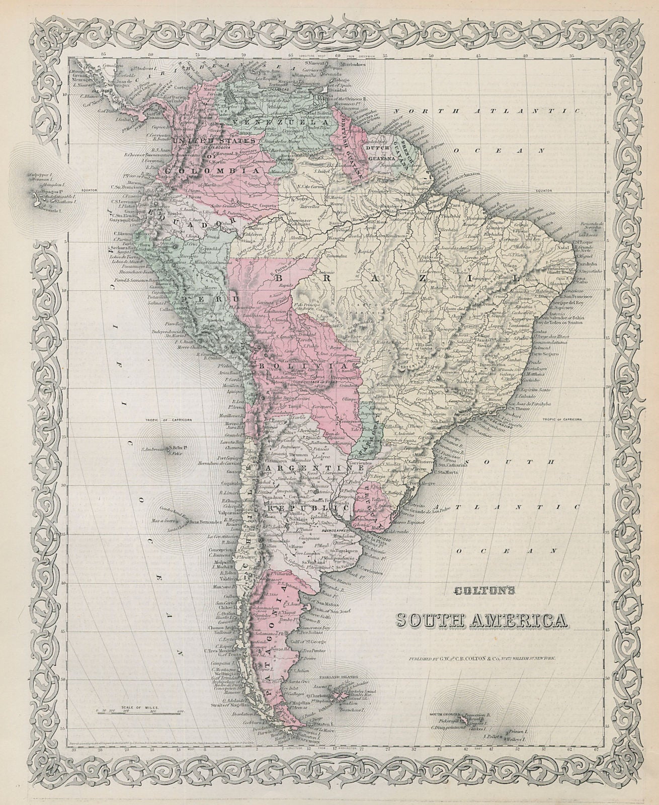 Colton's South America. Bolivian Litoral. Decorative antique map 1869 old